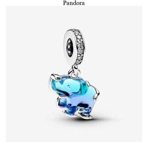Authentic Blue Murano Glass Elephant Dangle Pandora Charm